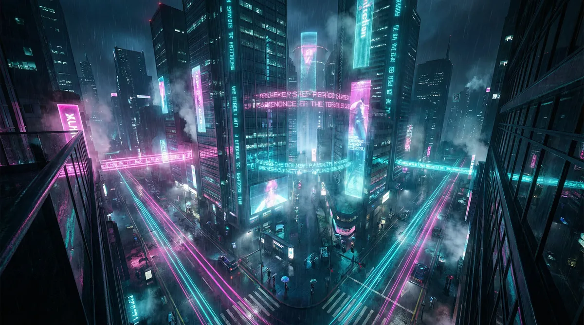 五月女王 竖屏短剧平台首页背景 - 赛博朋克都市夜景